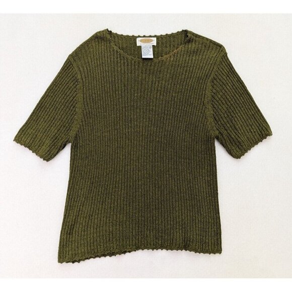 Vintage 90s Women's Sweater Size XL Green Short Sleeve Ribbed Croft & Barrow - Picture 1 of 14